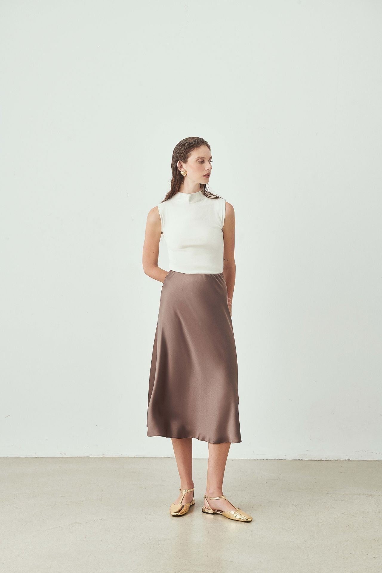 Yüksek Bel Midi Etek