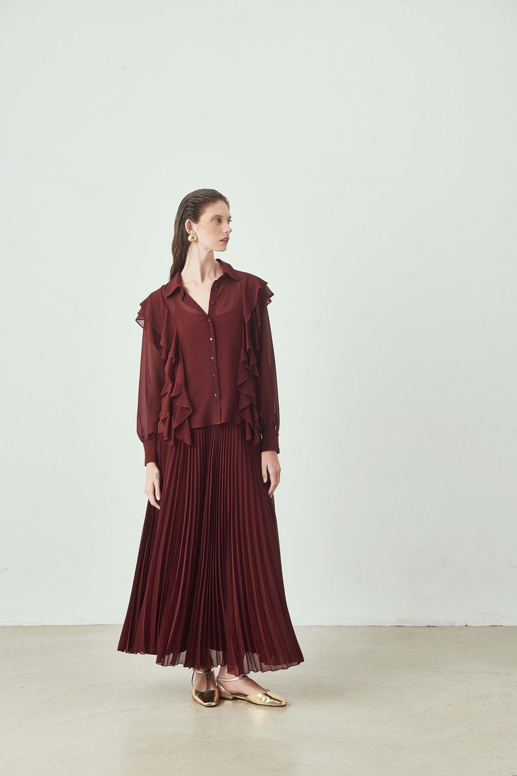 Draped Balloon Sleeve Shirt