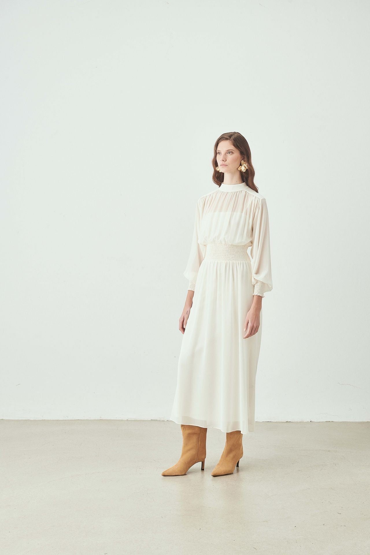 Transparan Uzun Kollu Midi Elbise