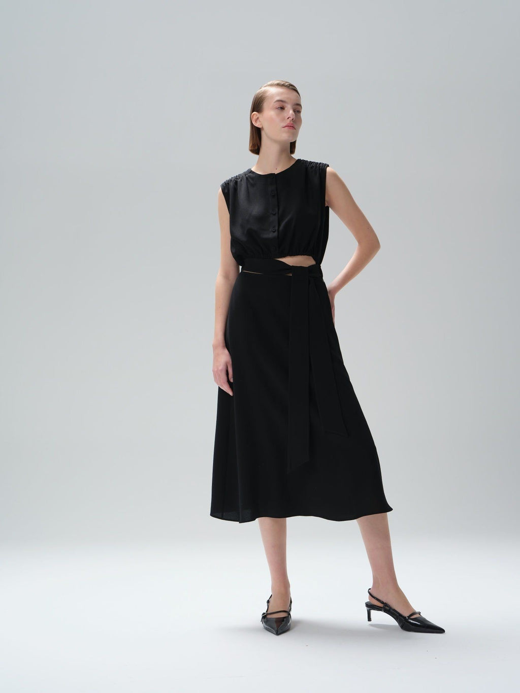 Asymmetrical Cut Window Detail Dress