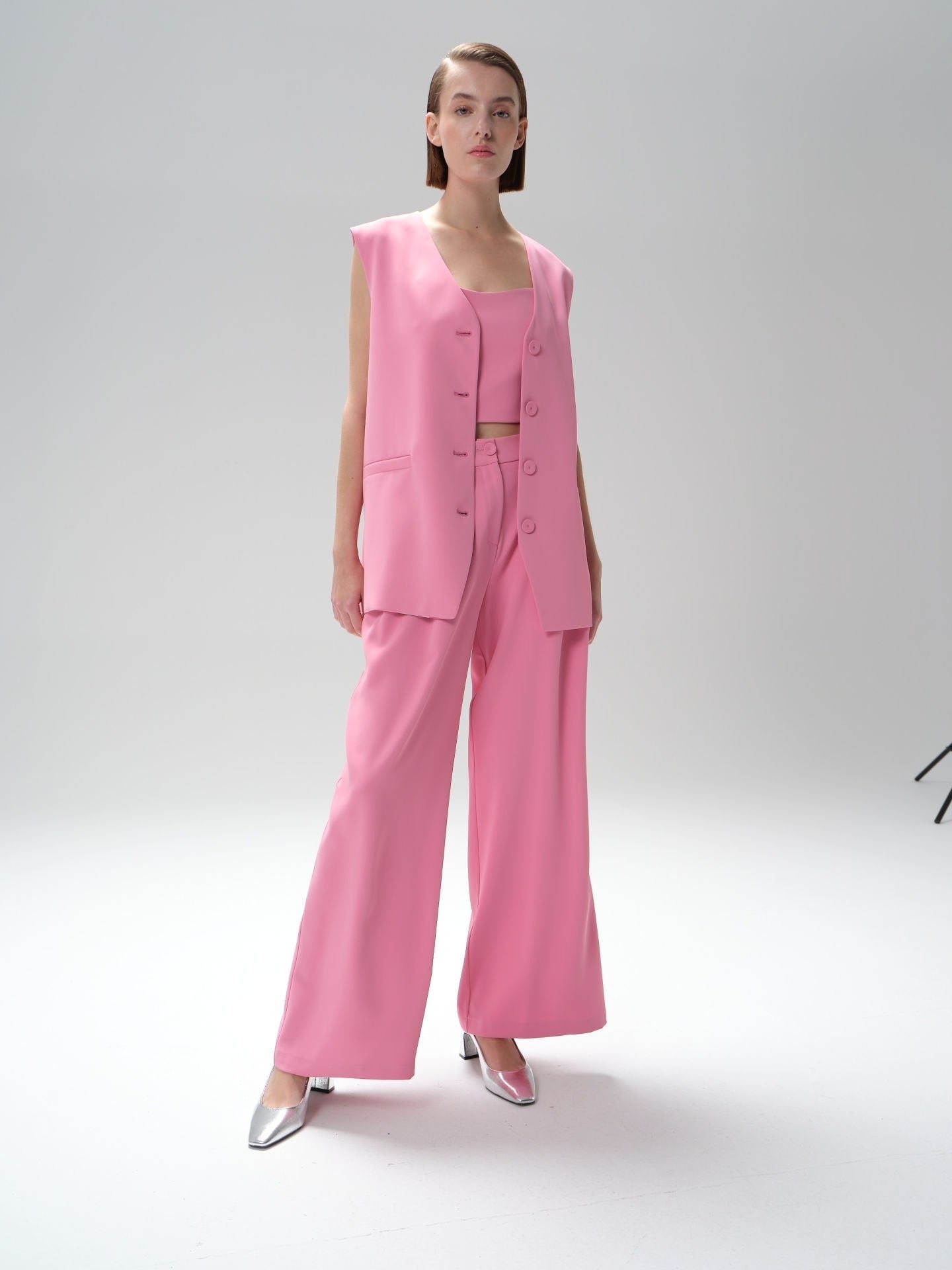 Fleto Cepli Düğmeli Oversize Yelek