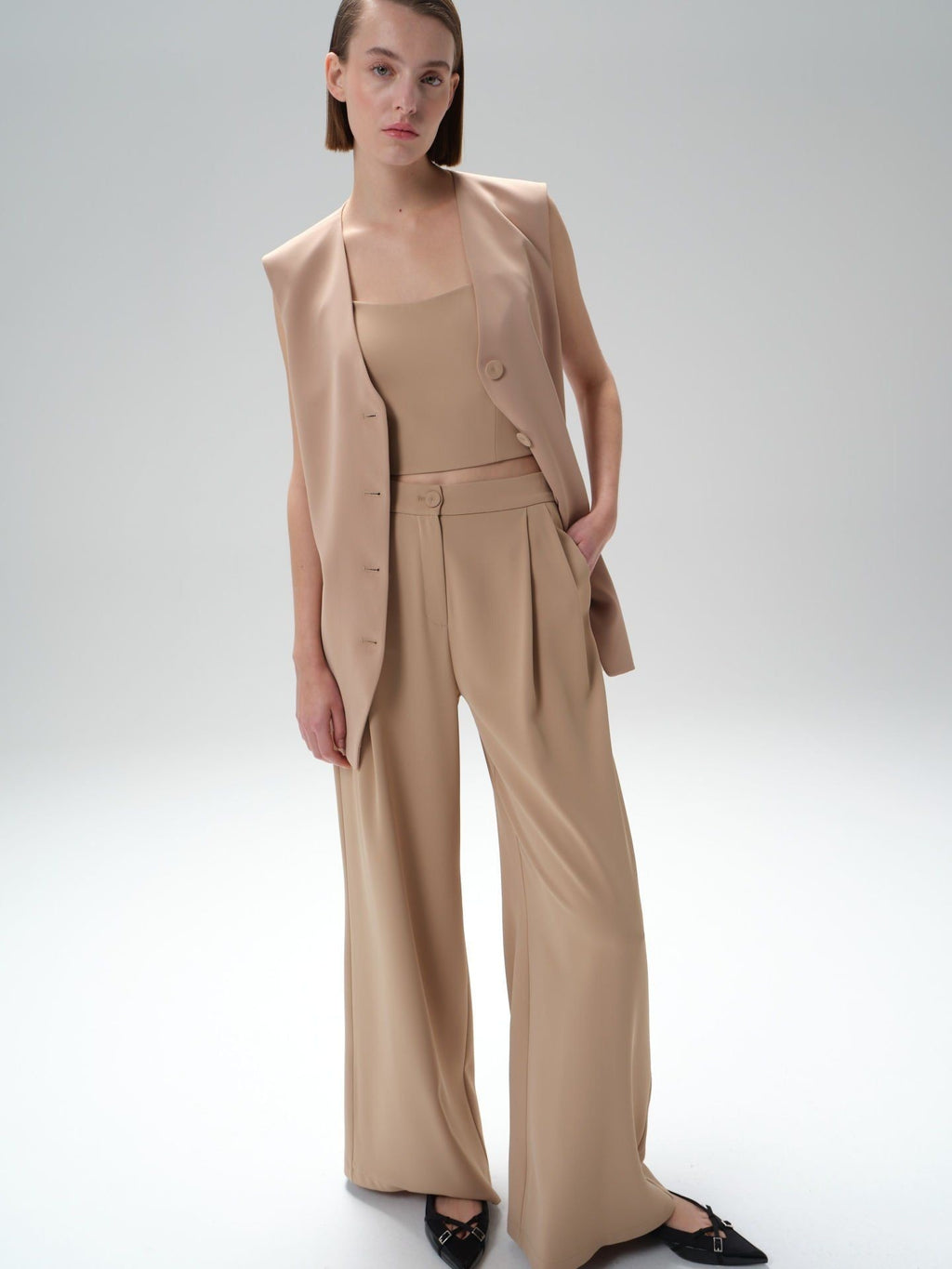 Geniş Paça Yüksek Bel Palazzo Pantolon