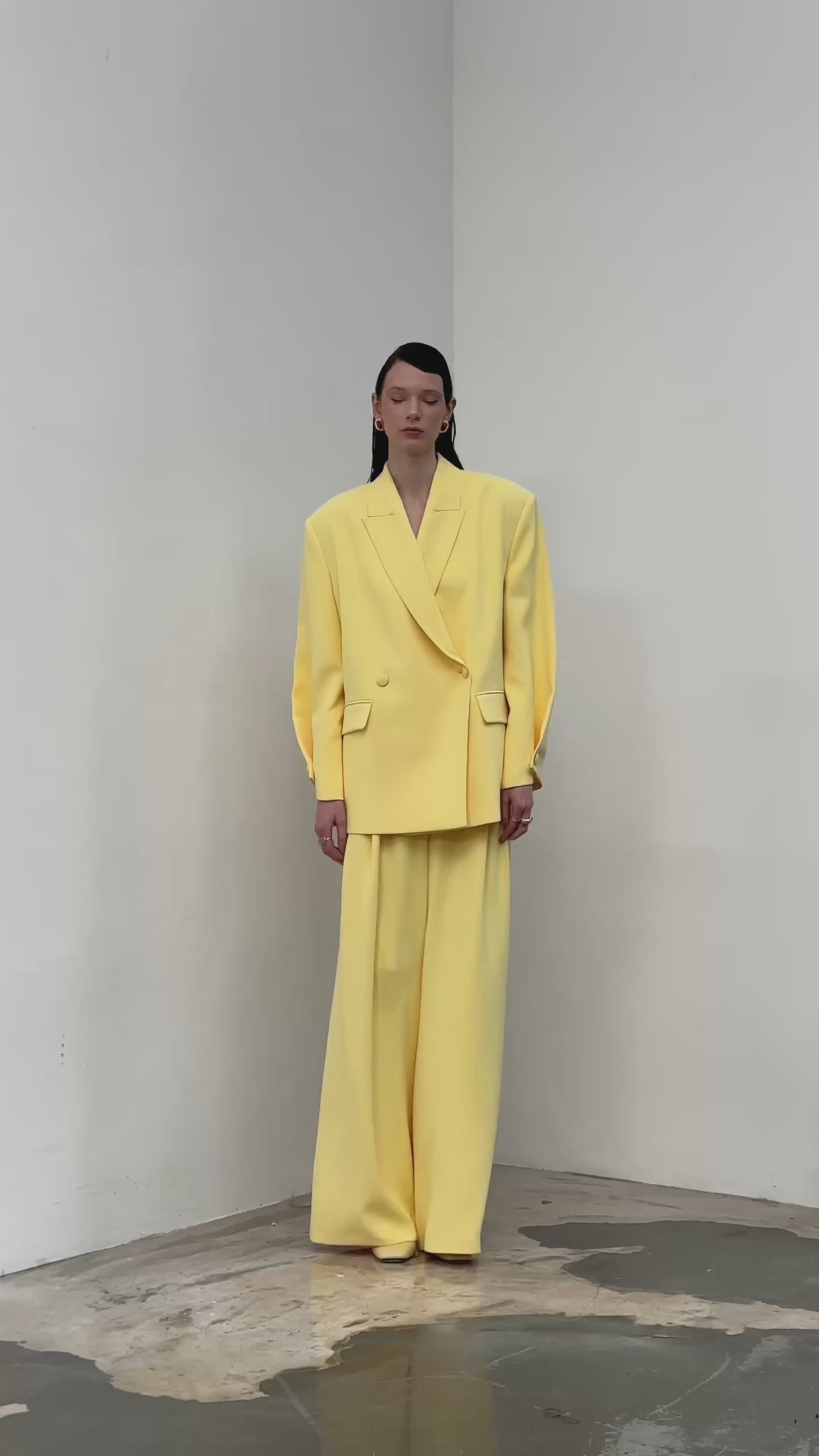 7709 Oversize Kruvaze Yaka Ceket Pantolon Takım